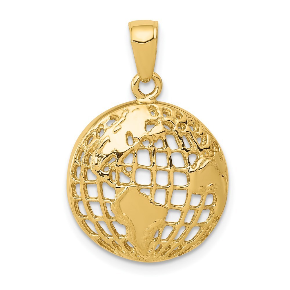 14k Yellow Gold Travel Polished Globe Necklace Charm Pendant